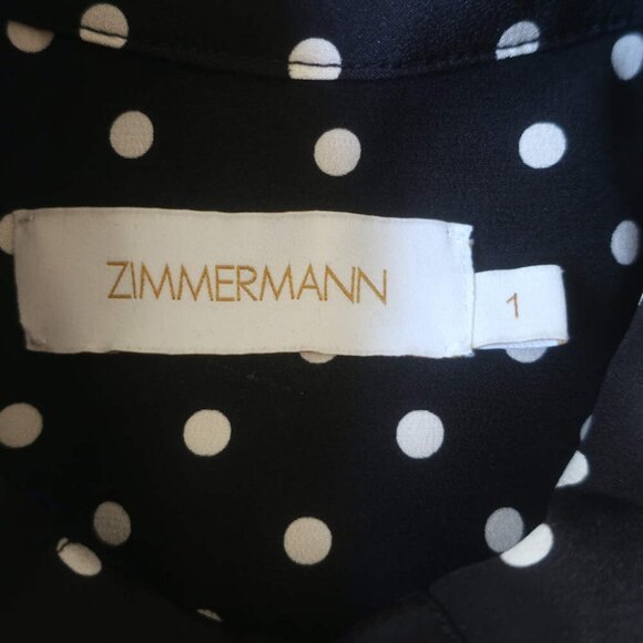 Zimmermann Polka Dot Belted Midi Dress White/Black Silk Crepe Size 1 - Picture 7 of 7